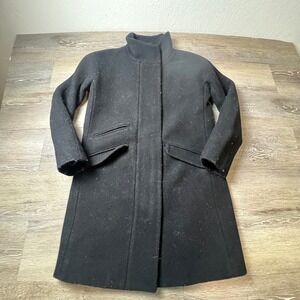 J.Crew Italian Wool Funnel Neck Coat Womens 0P Black Zip Front Minimalist